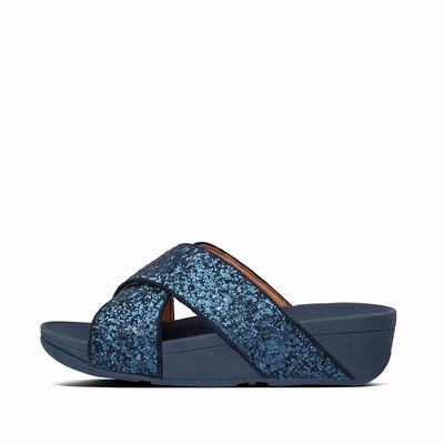 Sandales Fitflop LULU Glitter Cross Slides Femme Bleu Marine | TIO-243519