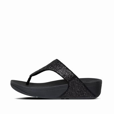 Sandales Fitflop LULU Glitter Toe-Post Femme Noir | ZIB-654139