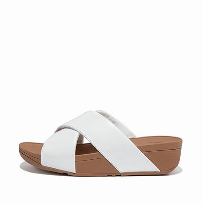 Sandales Fitflop LULU Leather Cross Slides Femme Blanche | UHS-713460