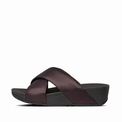 Sandales Fitflop LULU Metallic Leather Cross Slides Femme Chocolat | TYA-827401