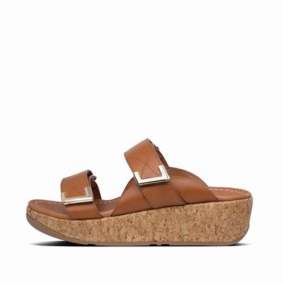 Sandales Fitflop REMI Adjustable Leather Slides Femme Marron Clair | BNG-206375