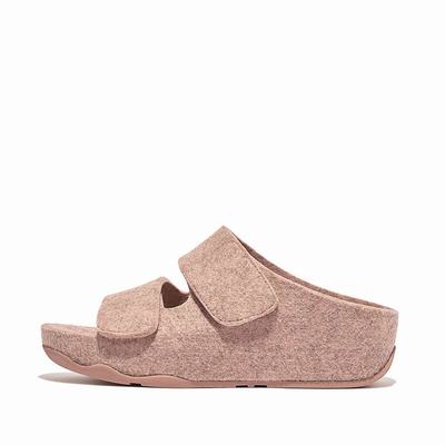 Sandales Fitflop SHUV E01 Adjustable Two-Bar Felt Slides Femme Beige | UGV-162539