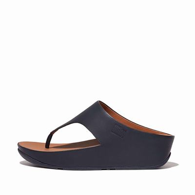 Sandales Fitflop SHUV Leather Toe-Post Femme Bleu Marine | KEI-539421