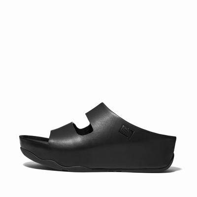 Sandales Fitflop SHUV Two-Bar Leather Slides Femme Noir | APL-314298