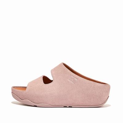 Sandales Fitflop SHUV Two-Bar Suede Slides Femme Rose | OBN-015823