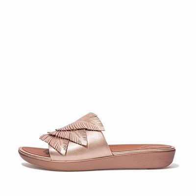 Sandales Fitflop SOLA Feather Metallic Leather Slides Femme Rose Doré | LYT-129560