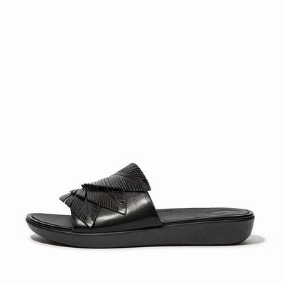 Sandales Fitflop SOLA Feather Metallic Leather Slides Femme Noir | TJS-751394