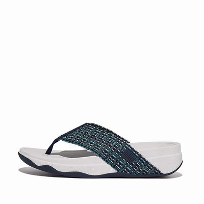 Sandales Fitflop SURFA Geo-Webbing Toe-Post Femme Bleu Marine | NAZ-879530