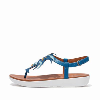 Sandales Fitflop TIA Jewel Feather Leather Back-Strap Femme Bleu | MEN-574629