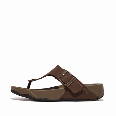 Sandales Fitflop TRAKK II Buckle Nubuck Toe-Posts Homme Marron | OKZ-368749