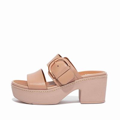 Sandales à Plateforme Fitflop PILAR Leather Slide Femme Beige | ARE-975603