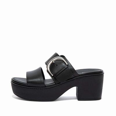 Sandales à Plateforme Fitflop PILAR Leather Slide Femme Noir | UBX-460752