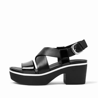 Sandales à Plateforme Fitflop PILAR Vernis Mix Back-Strap Femme Noir | RJG-564780