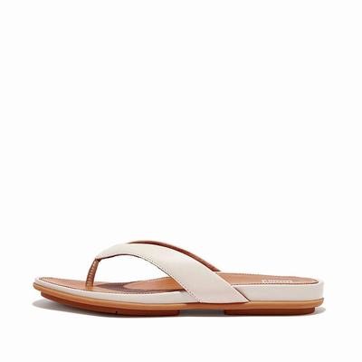 Tong Fitflop GRACIE Leather Femme Grise Beige | WXI-297168