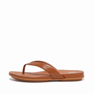 Tong Fitflop GRACIE Leather Femme Marron Clair | QIF-415320