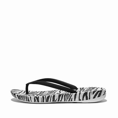 Tong Fitflop IQUSHION Zebra Print Ergonomic Femme Noir Blanche | JUW-475182