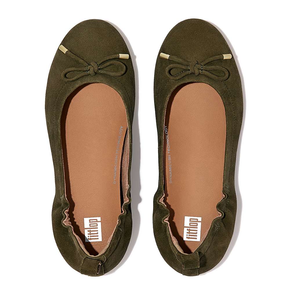 Ballerine Fitflop ALLEGRO Bow Suede Femme Vert Olive | BPD-857163