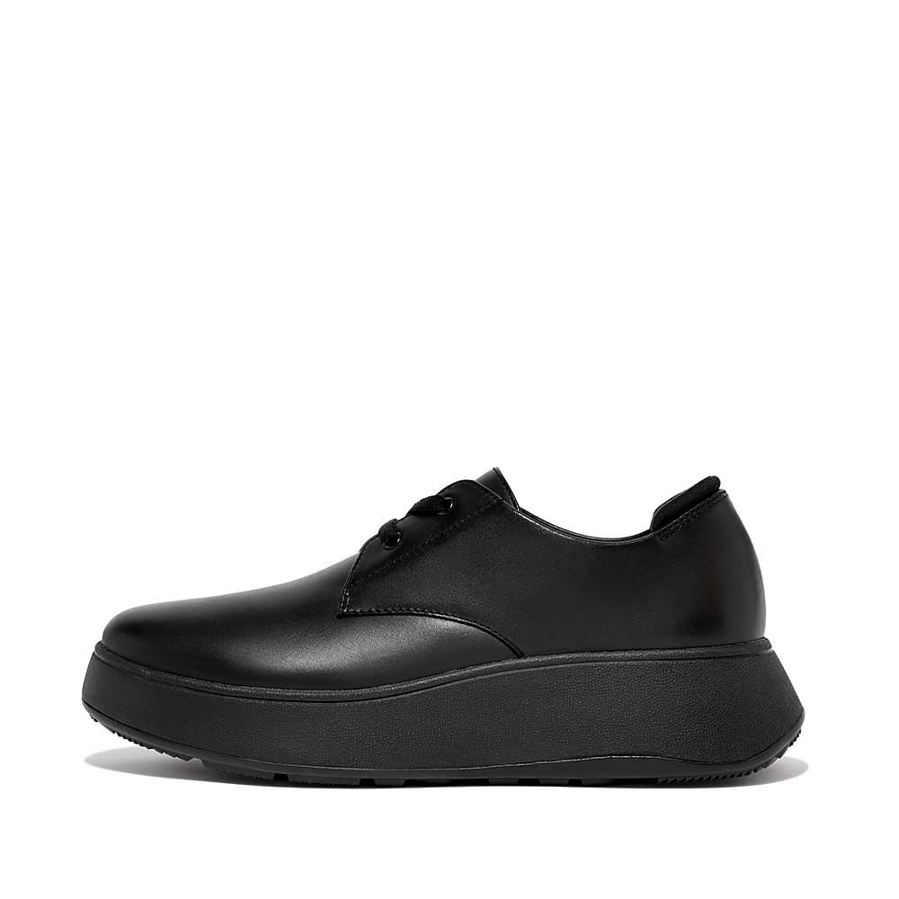 Baskets Fitflop F-MODE Leather Flatform Lace-Up Derbies Femme Noir | JNU-572964