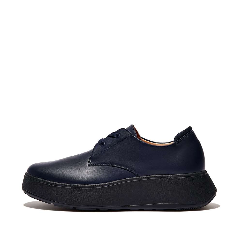 Baskets Fitflop F-MODE Leather Flatform Lace-Up Derbies Femme Bleu Marine | XBJ-785210