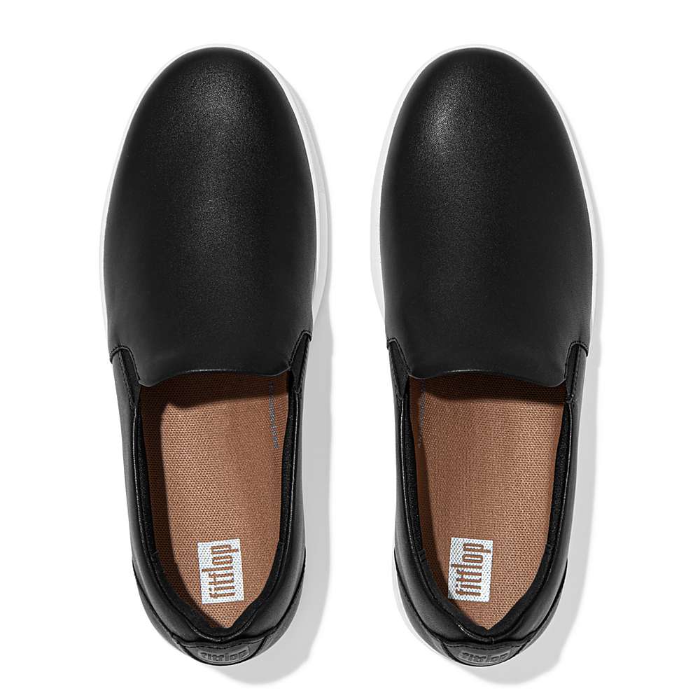 Baskets Fitflop RALLY Leather Slip-On Skate Femme Noir | RPJ-614307