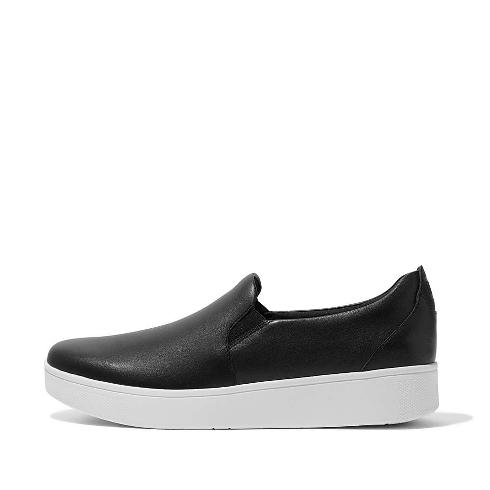 Baskets Fitflop RALLY Leather Slip-On Skate Femme Noir | RPJ-614307