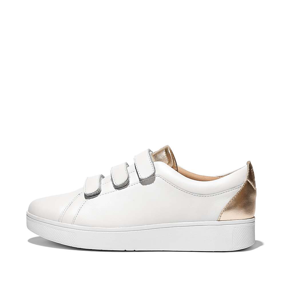 Baskets Fitflop RALLY Metallic-Back Leather Strap Femme Blanche | JHR-143792