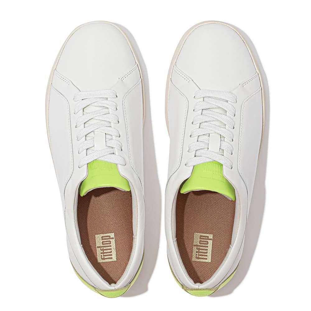 Baskets Fitflop RALLY Neon-Pop Leather Femme Blanche Jaune | LYO-275960