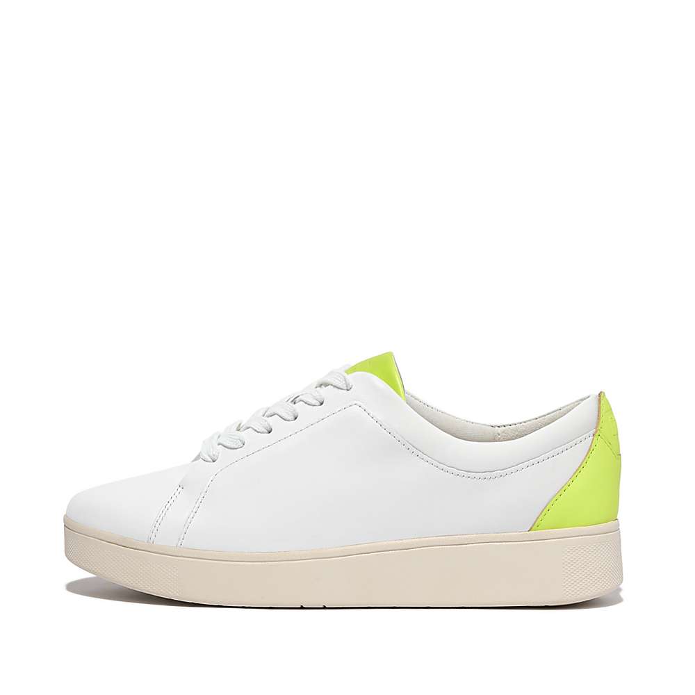 Baskets Fitflop RALLY Neon-Pop Leather Femme Blanche Jaune | LYO-275960