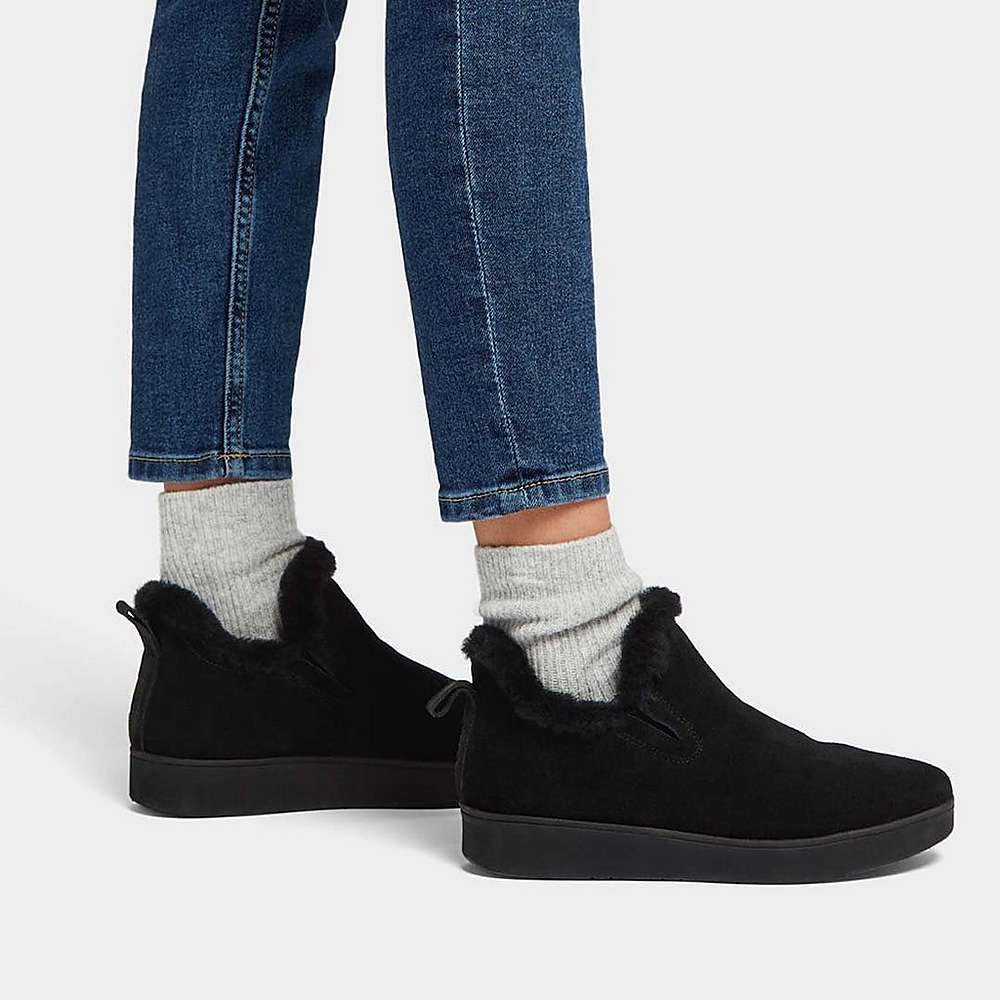 Baskets Fitflop RALLY Shearling-Lined Suede Slip-On Femme Noir | OYQ-194630