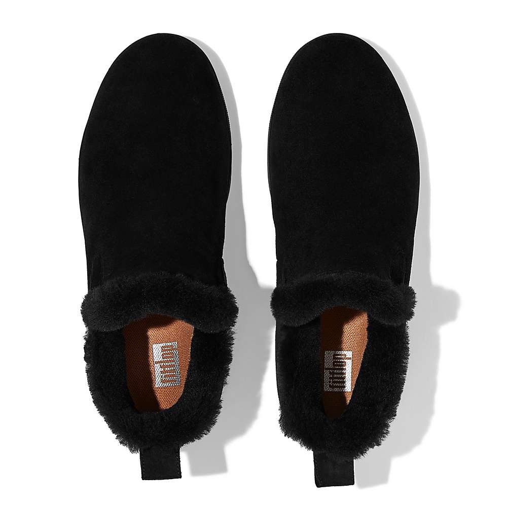 Baskets Fitflop RALLY Shearling-Lined Suede Slip-On Femme Noir | OYQ-194630