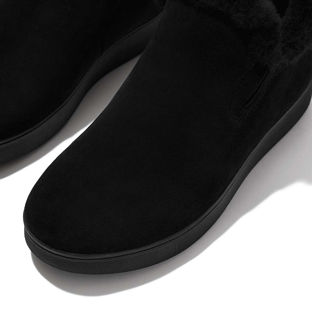 Baskets Fitflop RALLY Shearling-Lined Suede Slip-On Femme Noir | OYQ-194630