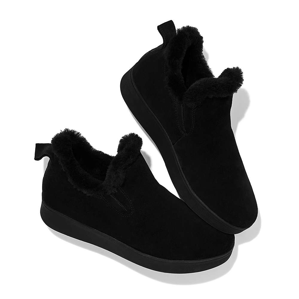 Baskets Fitflop RALLY Shearling-Lined Suede Slip-On Femme Noir | OYQ-194630