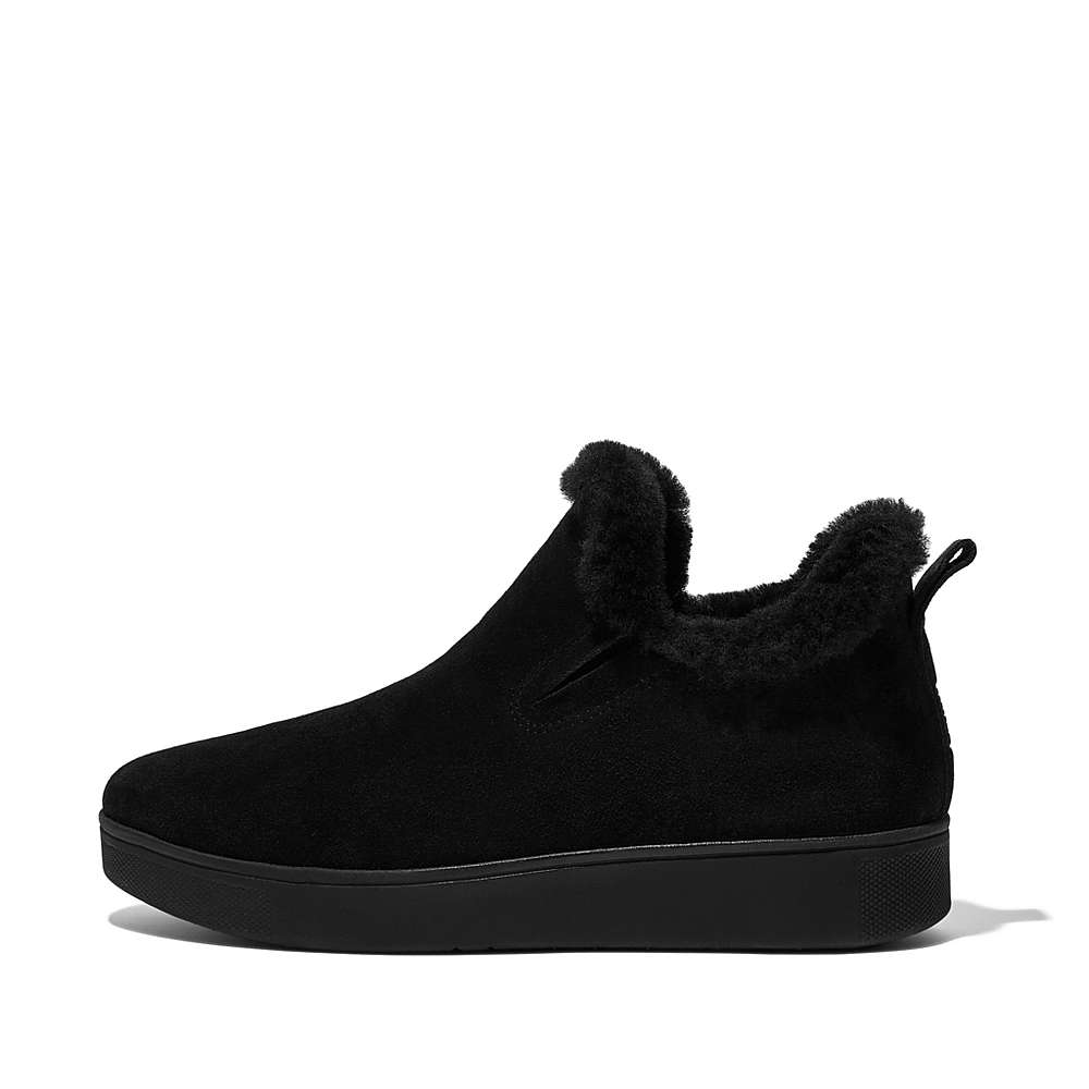 Baskets Fitflop RALLY Shearling-Lined Suede Slip-On Femme Noir | OYQ-194630