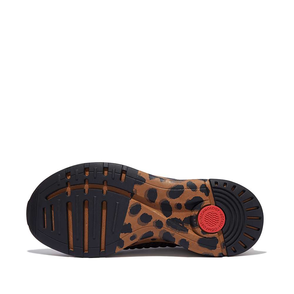 Baskets Fitflop VITAMIN FF Leopard-Sole Knit Sports Femme Marron | UYD-472983