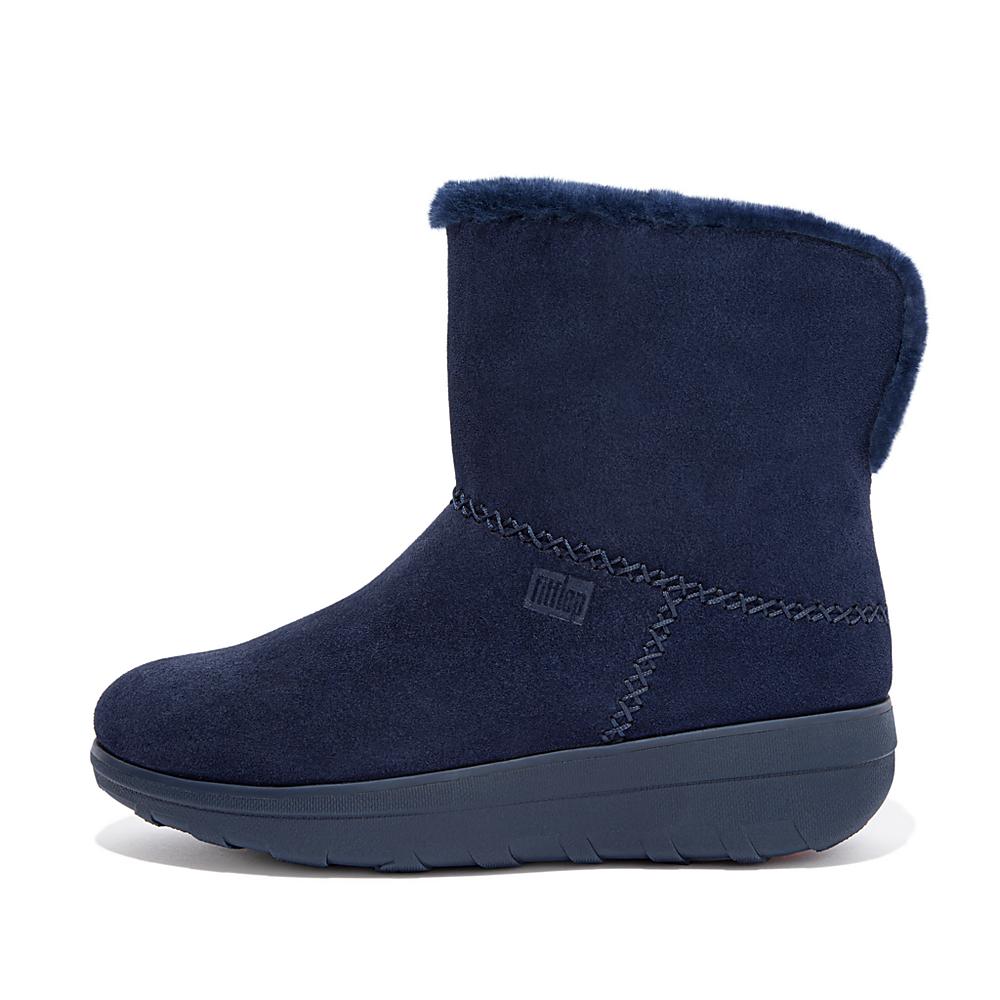 Bottes D'hiver Fitflop MUKLUK SHORTY Shearling-Lined Suede Femme Bleu Marine | XDQ-346219