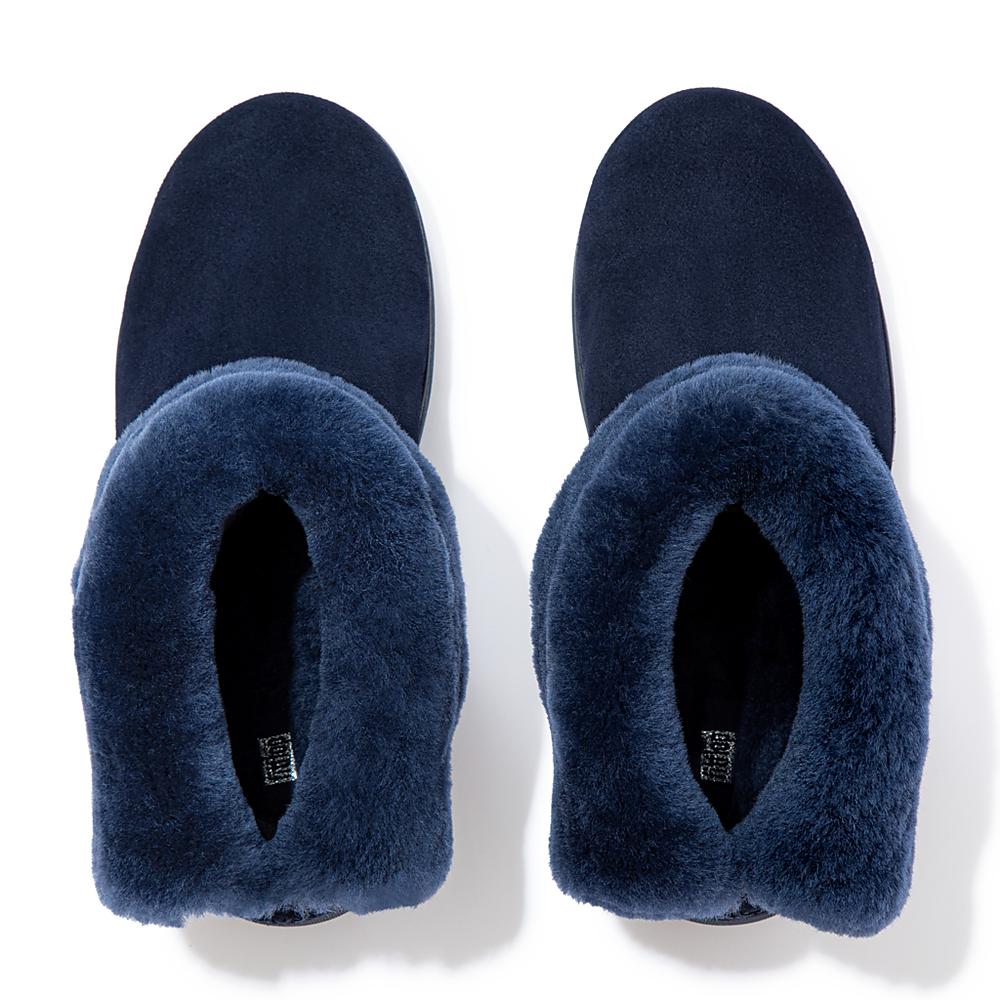 Bottes D'hiver Fitflop MUKLUK SHORTY Shearling-Lined Suede Femme Bleu Marine | XDQ-346219