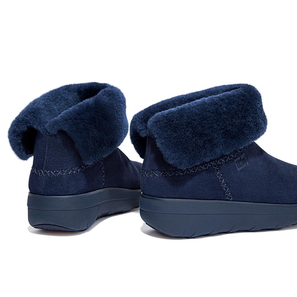 Bottes D'hiver Fitflop MUKLUK SHORTY Shearling-Lined Suede Femme Bleu Marine | XDQ-346219