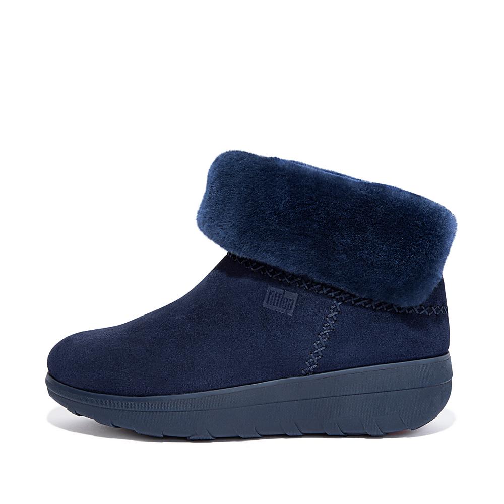 Bottes D\'hiver Fitflop MUKLUK SHORTY Shearling-Lined Suede Femme Bleu Marine | XDQ-346219