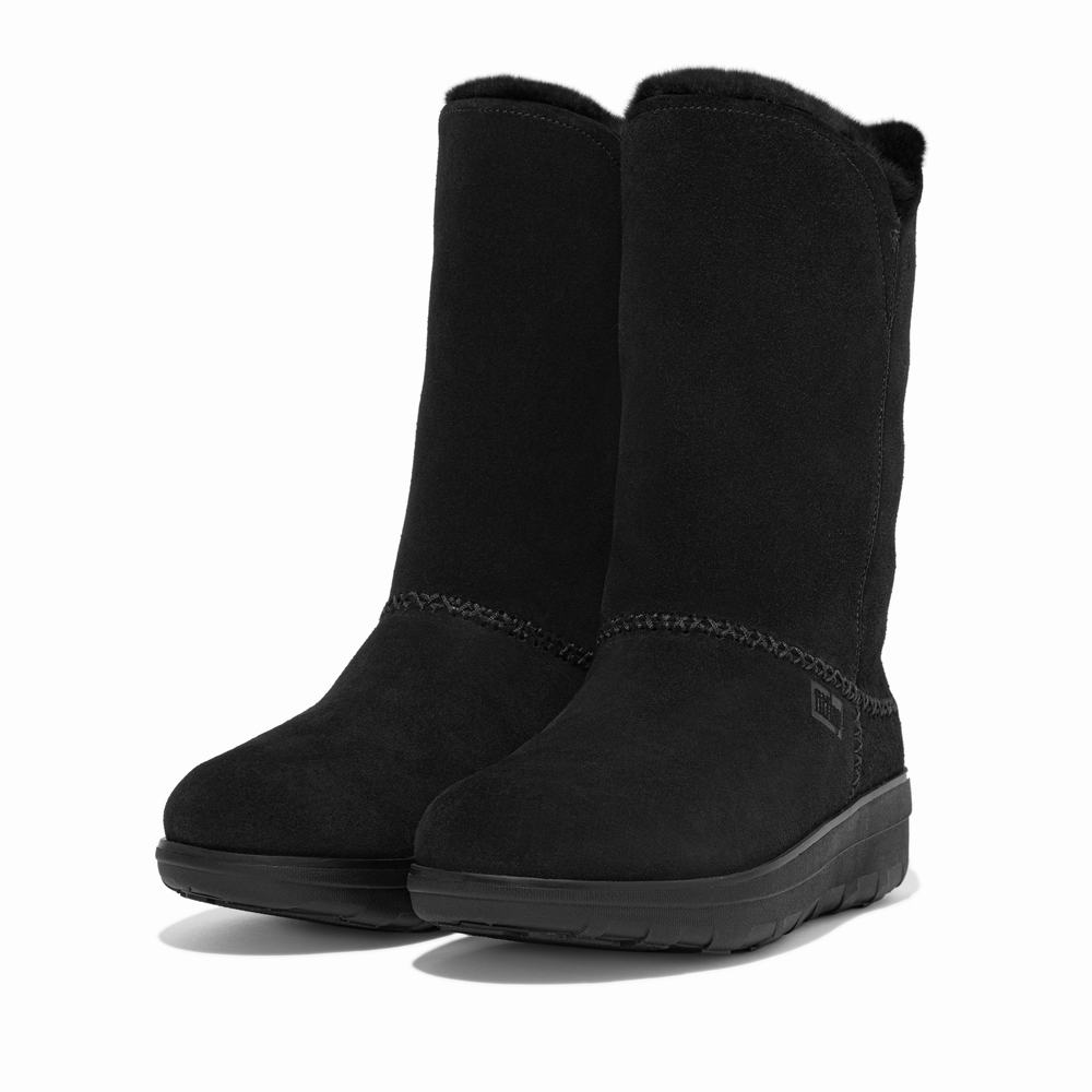 Bottes D'hiver Fitflop MUKLUK Shearling-Lined Suede Calf Femme Noir | LYF-362571