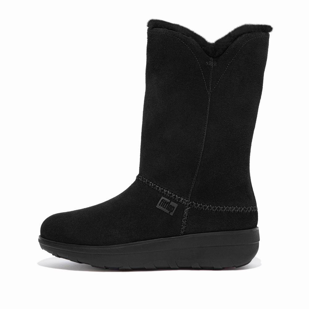 Bottes D\'hiver Fitflop MUKLUK Shearling-Lined Suede Calf Femme Noir | LYF-362571