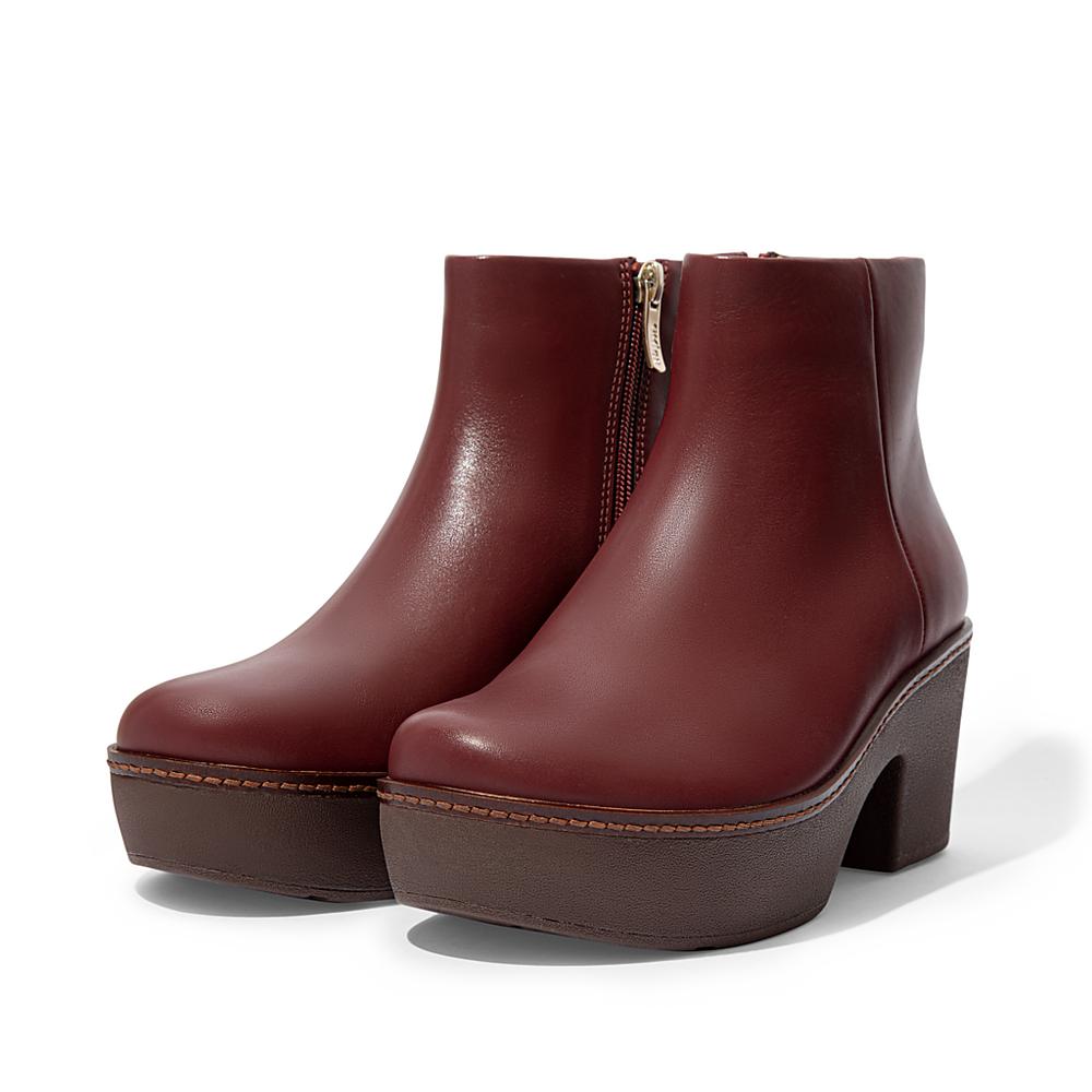 Bottines Fitflop PILAR Leather Platform Femme Bordeaux | NOQ-940381