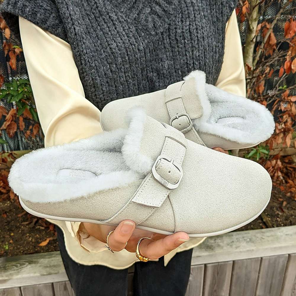 Chaussons Fitflop CHRISSIE Buckle Shearling-Lined Suede Femme Grise | BXH-268143