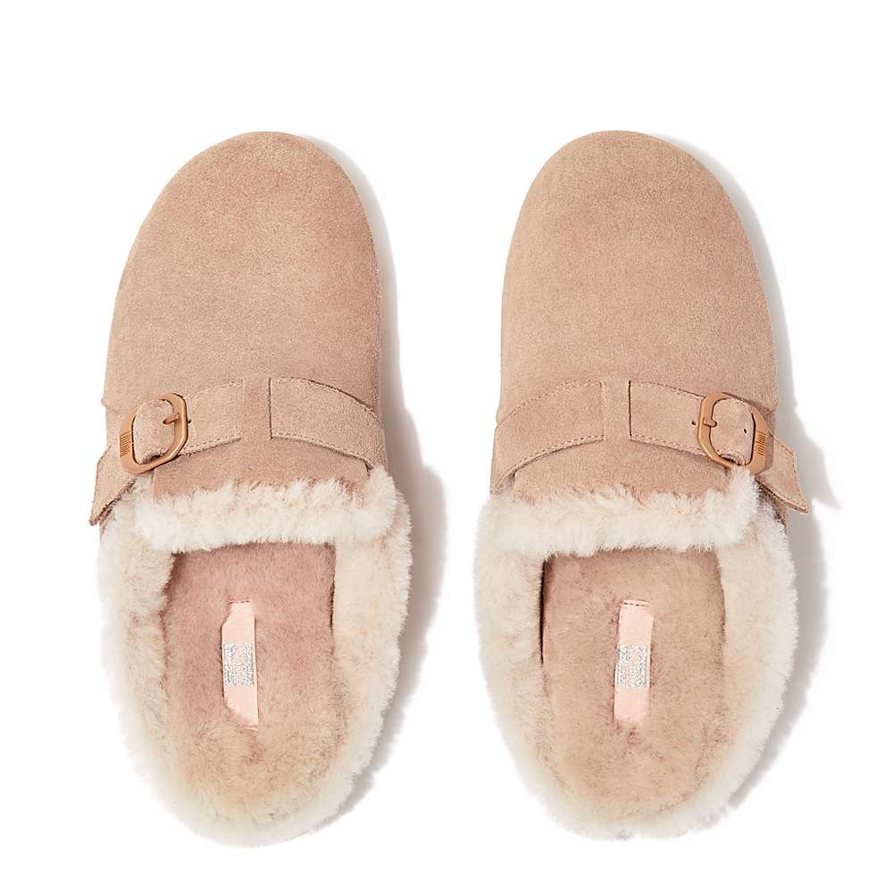 Chaussons Fitflop CHRISSIE Buckle Shearling-Lined Suede Femme Beige | LIU-019634