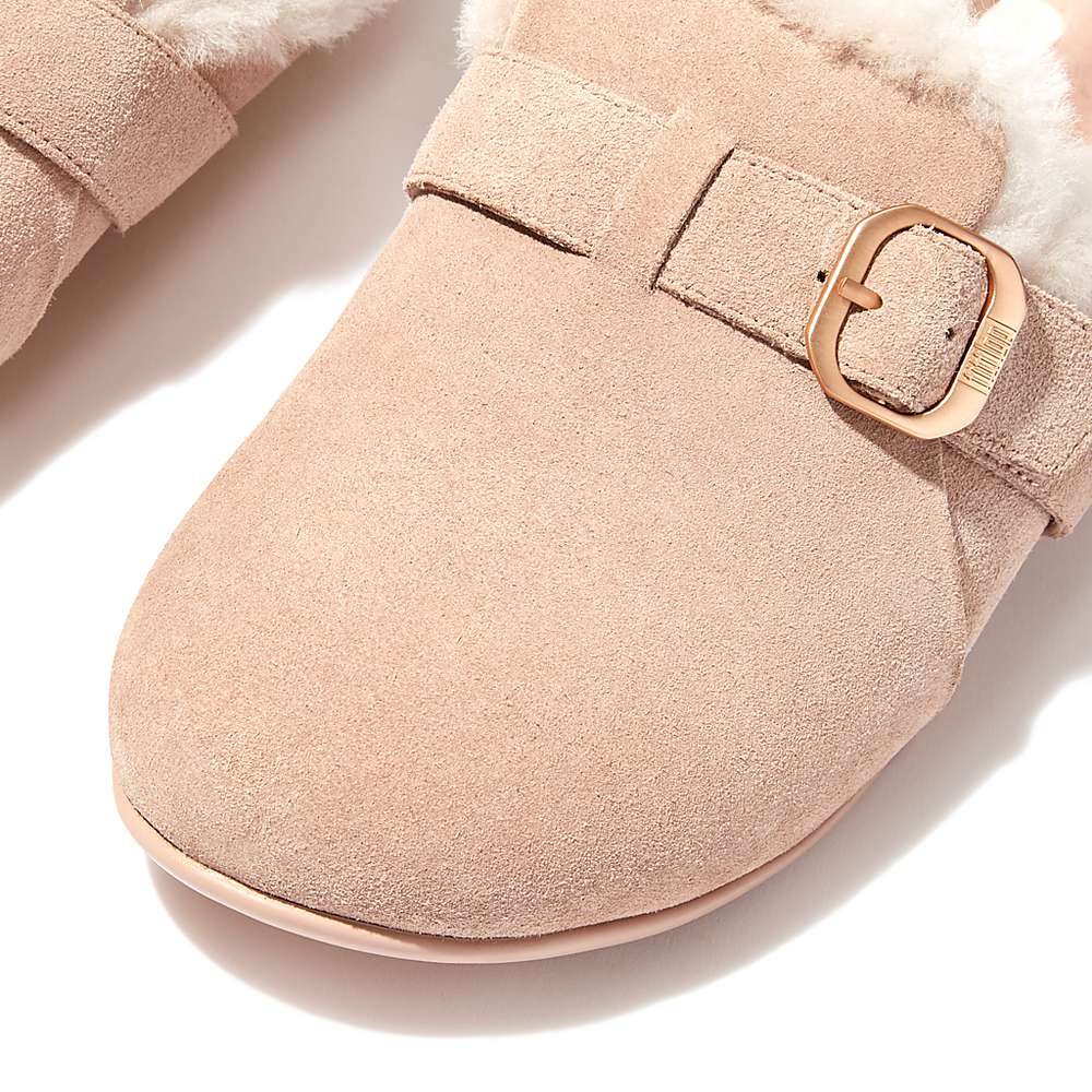 Chaussons Fitflop CHRISSIE Buckle Shearling-Lined Suede Femme Beige | LIU-019634