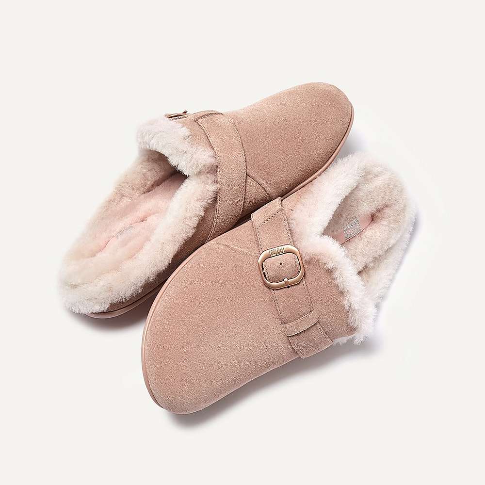 Chaussons Fitflop CHRISSIE Buckle Shearling-Lined Suede Femme Beige | LIU-019634