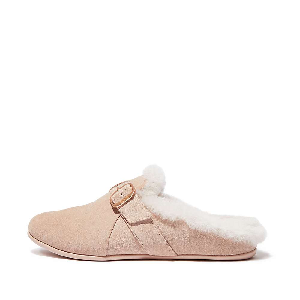 Chaussons Fitflop CHRISSIE Buckle Shearling-Lined Suede Femme Beige | LIU-019634