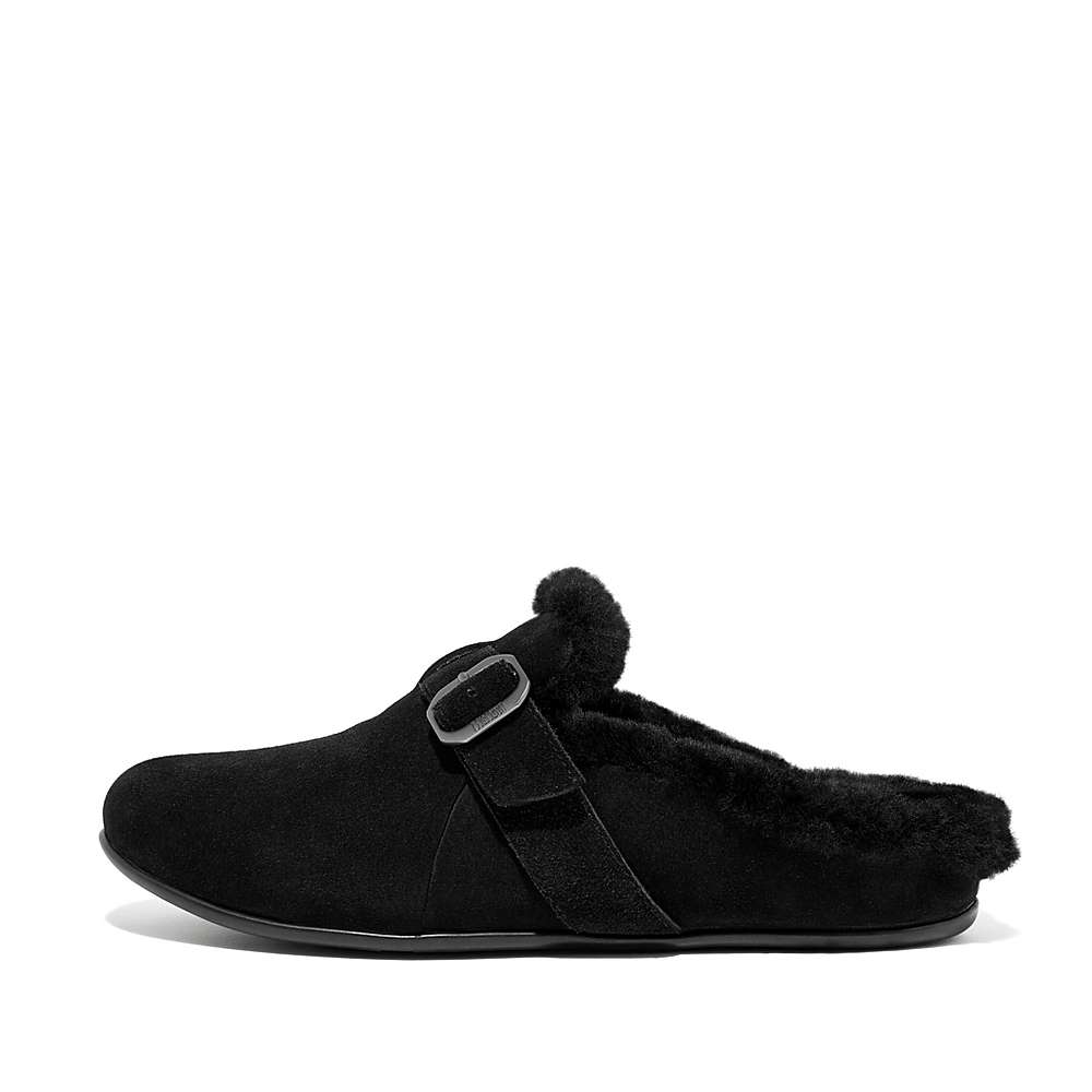 Chaussons Fitflop CHRISSIE Buckle Shearling-Lined Suede Femme Noir | TWU-285614