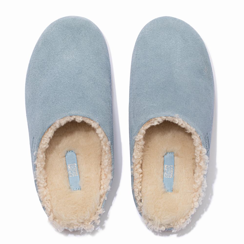 Chaussons Fitflop CHRISSIE Curly Shearling Suede Femme Bleu | PXS-206491