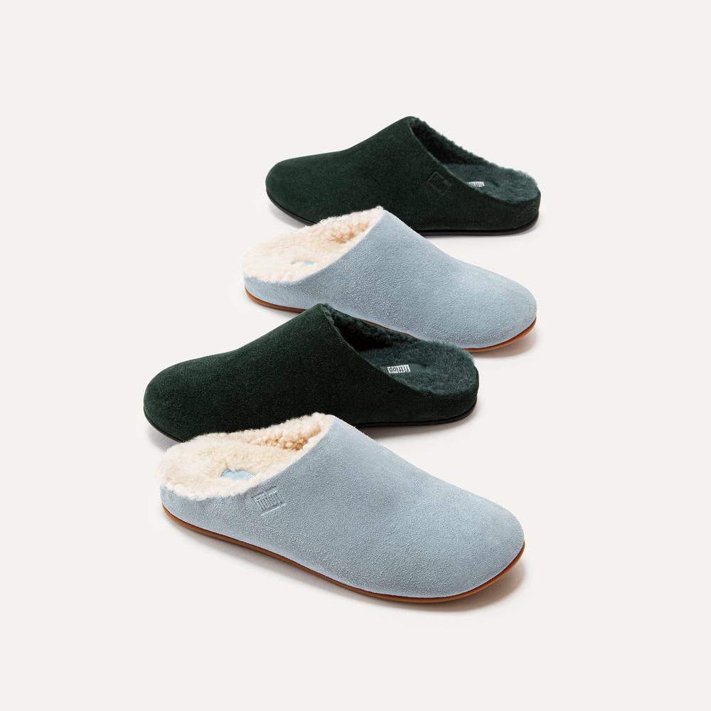 Chaussons Fitflop CHRISSIE Curly Shearling Suede Femme Bleu | PXS-206491