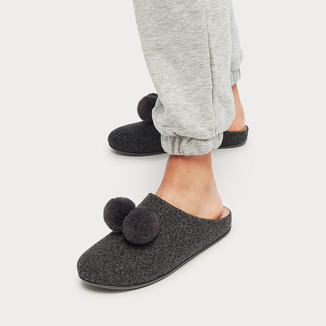 Chaussons Fitflop CHRISSIE Pom-Pom Felt Femme Grise | ITU-624130